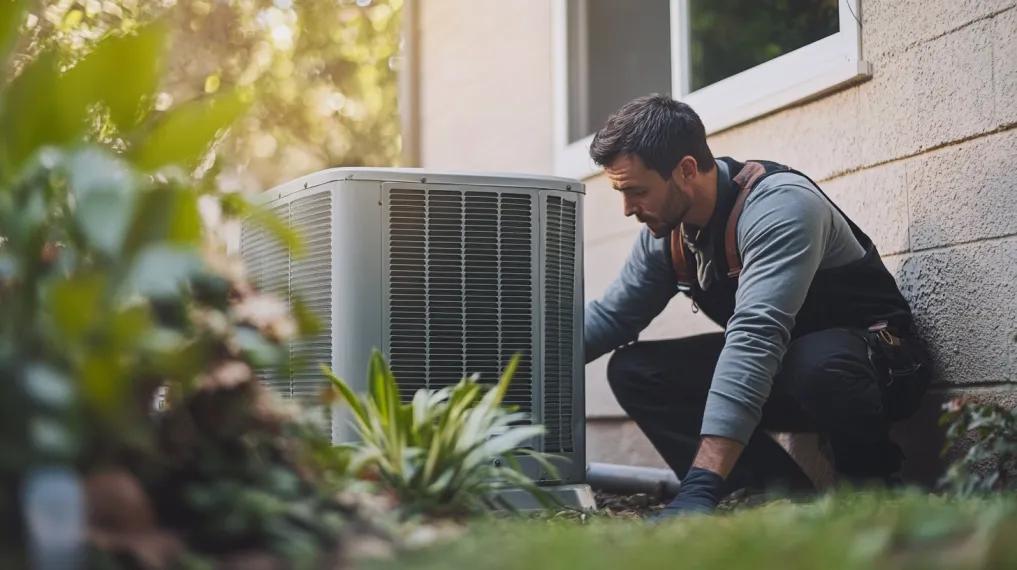 HVAC technician inspecting air conditioner