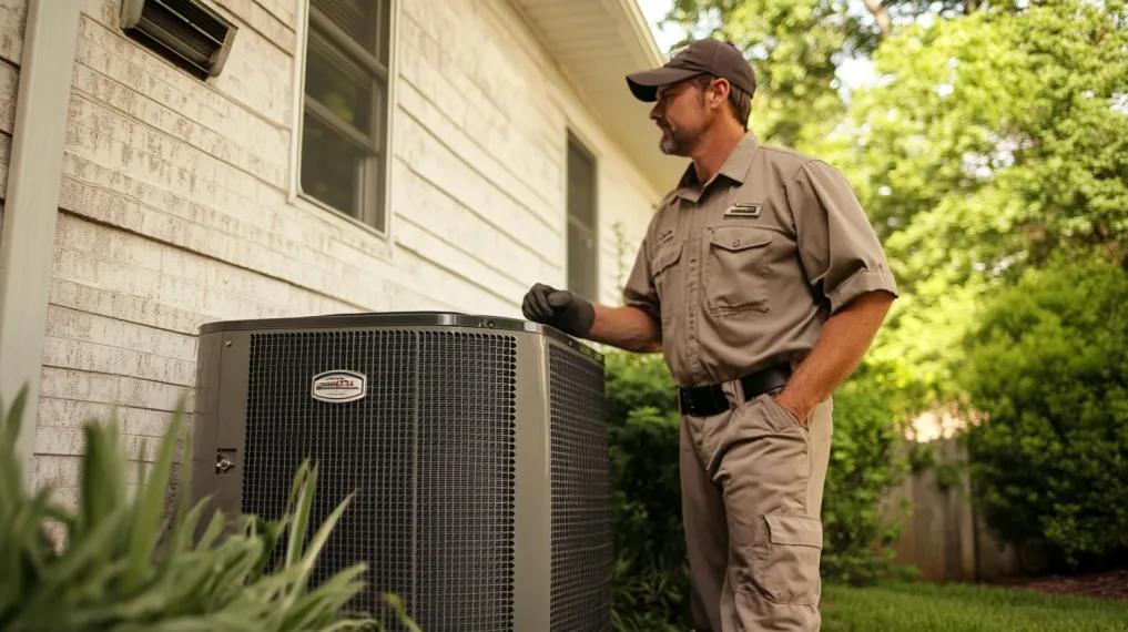 HVAC technician repairing air conditioning system