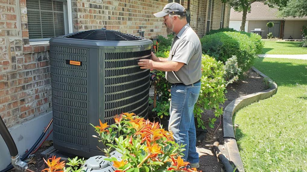 HVAC contractor installing new air conditioner