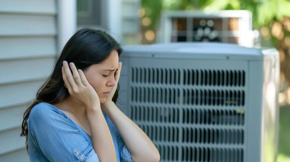 Woman covering her ears due to loud air conditioner