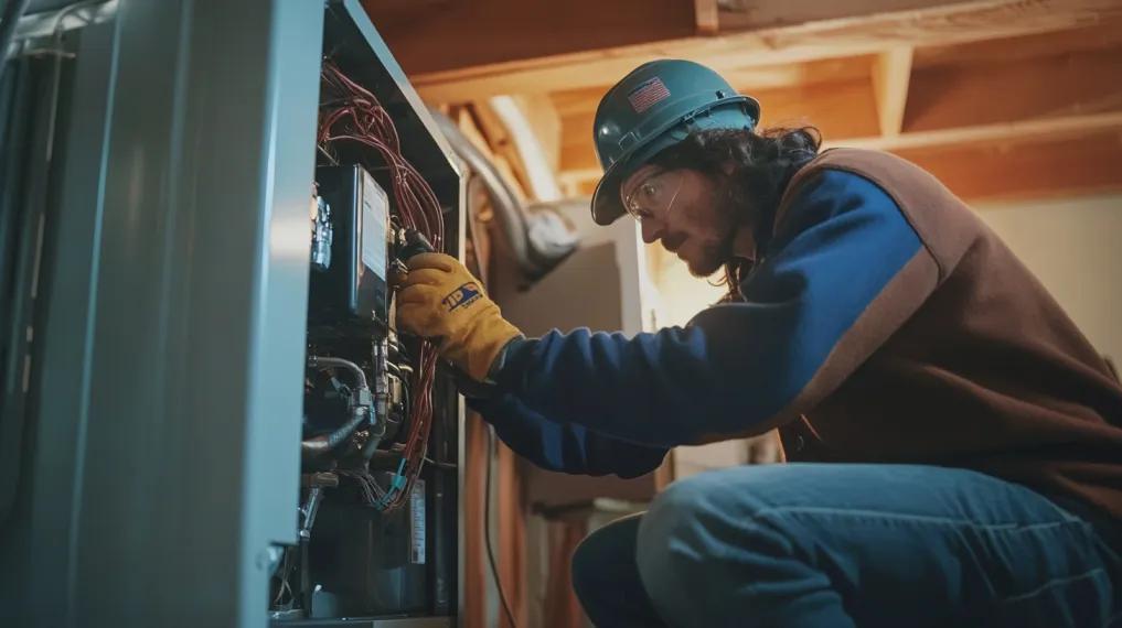 HVAC technician inspecting a furnace