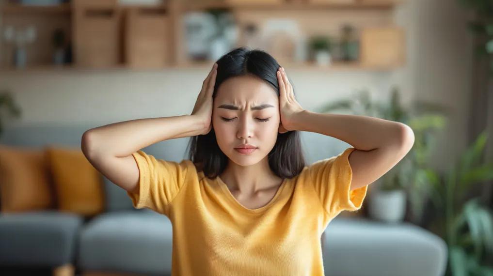 Woman covering ears because of loud boiler kettling noise