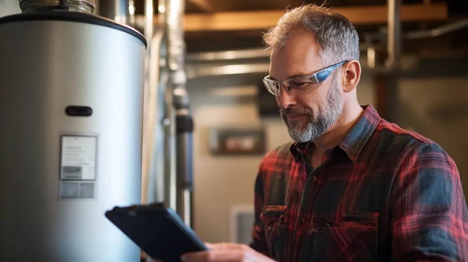 HVAC technician inspecting boiler