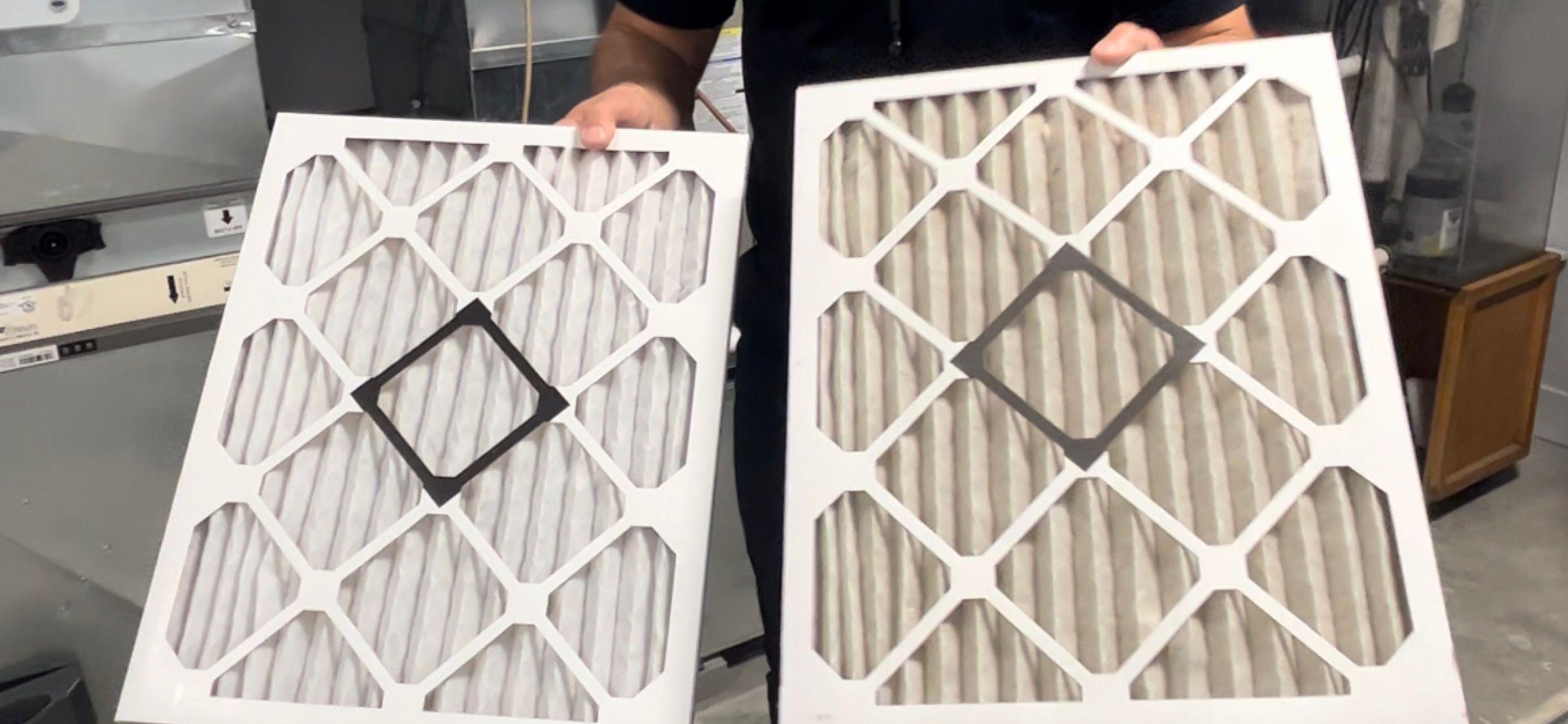 Dirty HVAC filter next to a clean filter