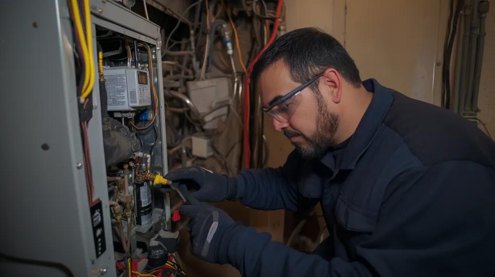 HVAC technician inspecting furnace