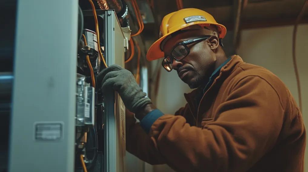 HVAC technician inspecting furnace