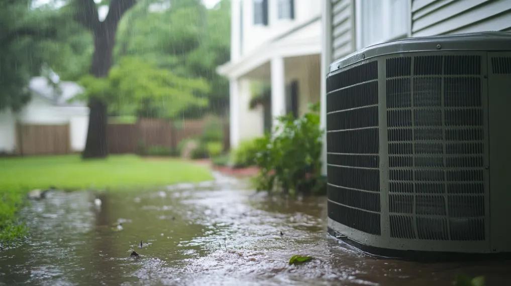 Running water near AC condenser unit