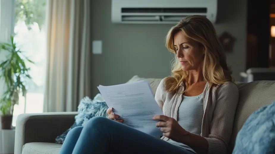 Woman looking over HVAC financing paperwork