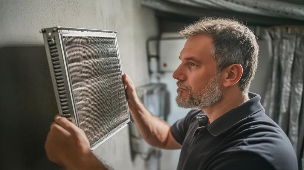 Man inspecting condition of HVAC air filter