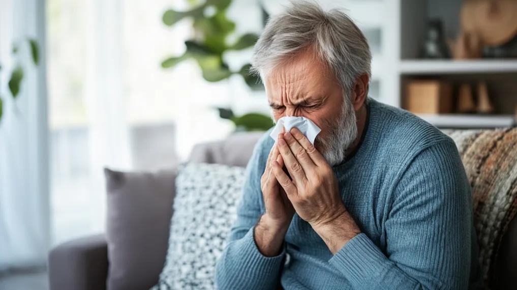 Man blowing nose