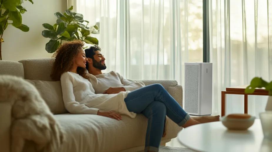 Couple relaxing on the couch together