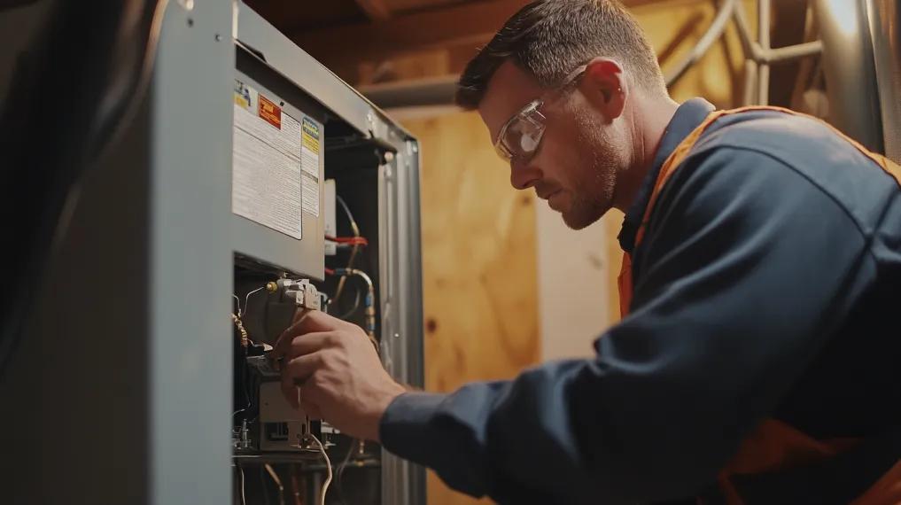 HVAC technician repairing furnace