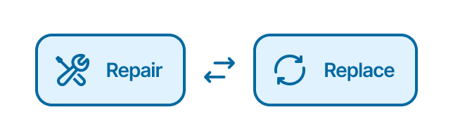 Image of two icons, one says Repair, the other says Replace